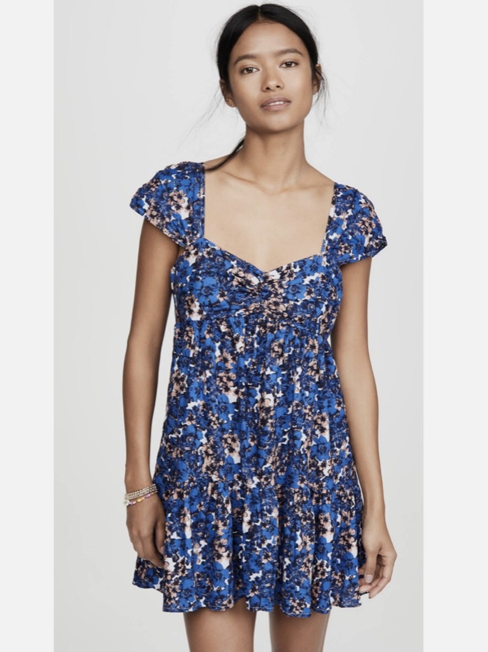 Free People Blue Floral Babydoll Mini Dress